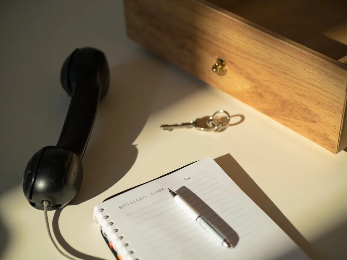 Account safety locker drawer with a notebook and a phone
