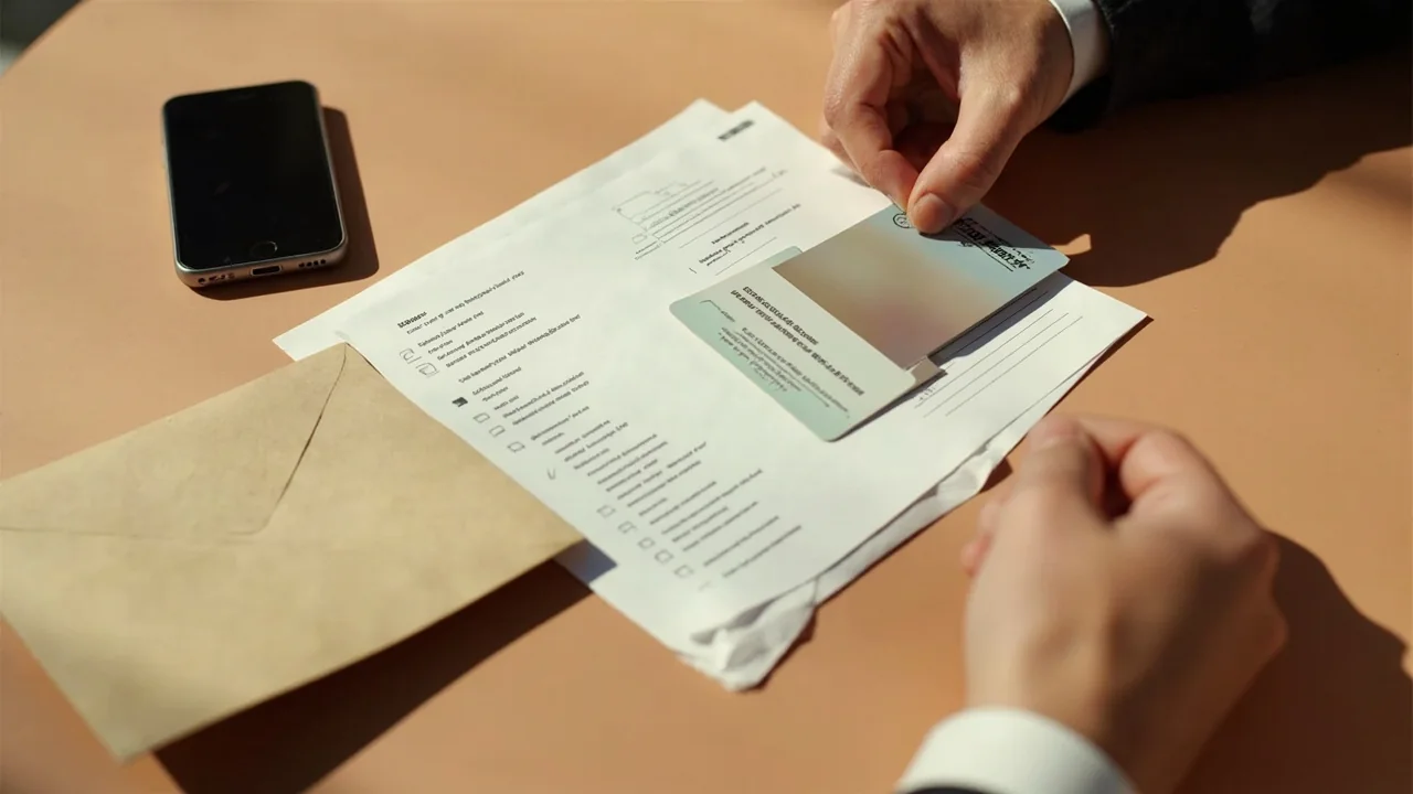 Identity verification paper ledger with a document and a phone