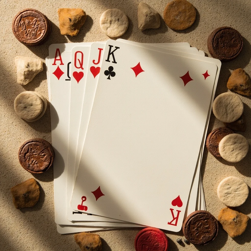 Overhead composition of thirteen cards fanned on a felt surface before the first draw