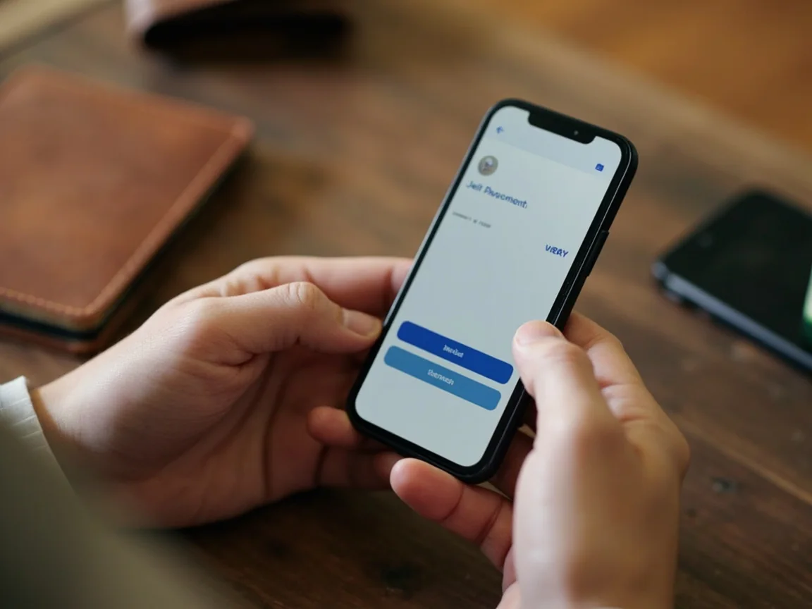 Secure payment phone on a wooden desk